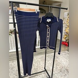Navy Blue Checkered Skirt Set